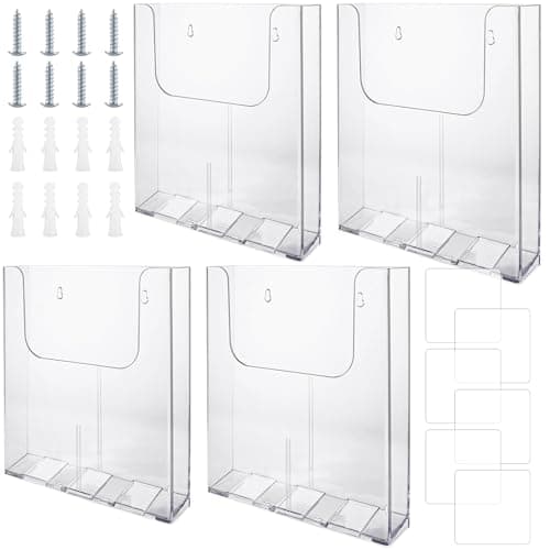 Image of JMIATRY 4 Pack A4 Wall Mounted Document Holder, Clear A4 Portrait Wall Mountable Menu Leaflet Holder, Acrylic Wall Mounted Magazine Racks for Restaurant Menu Office Files Magazine