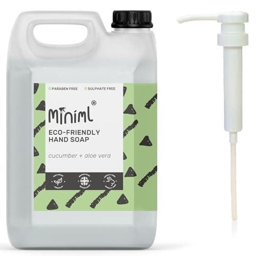 Image of Miniml Antibacterial Hand Wash Soap - 5L Refill and 5L Pump - Cucumber and Aloe Vera Scented Eco Hand and Body Washing Liquid Gel for Soft and Sensitive Friendly Skin Care - 100% Vegan & Cruelty Free