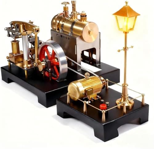 Image of ToyGhillied SE-01 Steam Engine Model with Boiler and Lamp Scene, 2 In 1 Full Metal Beam Engine Steam Engine Model Kit That Works, Retrol Science Kit for Adults Xmas Gifts (84PCS)