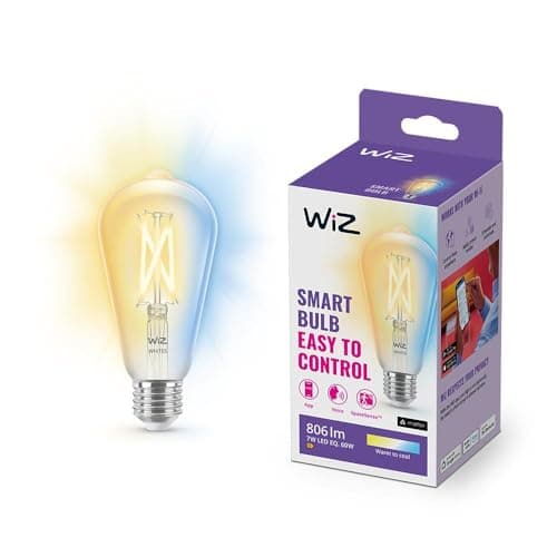 Image of WiZ White [E27 Edison Screw] Smart Connected WiFi Clear Light Bulb. 60W White Light. App Control for Home Indoor Lighting, Livingroom, Bedroom.