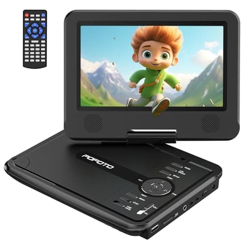 Image of POFOTO 9.5" Portable DVD Player for Kids and Car Travel with 7.5" Rotatable HD Screen, 4-6 Hours Rechargeable Battery, Region Free, Support Multi-Format/USB/SD, Sync TV/Projector, Dual Speakers, Black