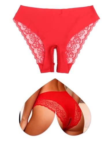 Image of ohmydear Sexy Panties for Women Plus Size Seamless Thongs French Knickers with Soft Lace, Cut Out Ladies Underwear, High Stretch Breathable Tanga, UK 10-18 Red
