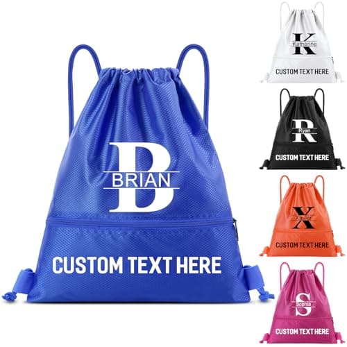 Image of Fyore Personalised Drawstring Bag with Monogrammed Initial and Name - Bulk Custom Polyester Fabric Drawstring Backpack for PE Kits Gym Sports School Swimming Drawstring Sack 36.5x44.5cm