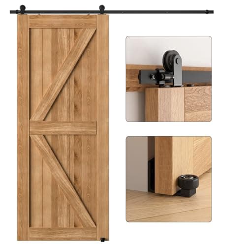 Image of ETIASQSA 182CM/6FT Sliding Barn Door Hardware Kit Track Roller Closet Accessory Including Adjustable Floor Guide