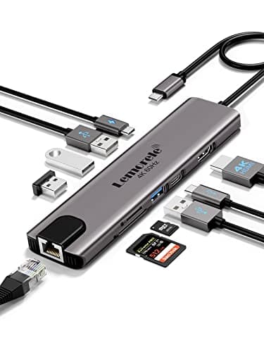Image of USB C Hub Multiport Adapter, Lemorele 10 IN 1 MacBook Adapter Dongle,USB Hub to 4K HDMI,Ethernet,100W PD,USB-C Data Port,4 USB Ports,MicroSD/TF, Docking Station for MacBook,Surface,Dell,HP
