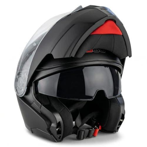 Image of 3GO E335 Flip Up Motorcycle Helmet Matt Black Modular ECE Approved Double Visor Bike Protection Wear (S (55-56 CM) - Matt Black - S