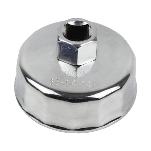 Image of Oil Filter Wrench Cap 64-65mm 14 Flutes Chrome Plated High Carbon Steel Oil Filter Removal Tool, 1/2 inch Square Drive 22mm Hex Head Oil Filter Socket Wrench for Toyota A8, Nissan, Honda, etc