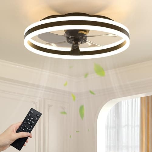 Image of NIORSUN 50cm Ceiling Fans with Lights and Remote, 6 Speeds and 3000K-6500K Dimmable Quiet Ceiling Fan Light, Smart Modern LED Fan Lights Ceiling for Bedroom Living Room Dining Room (Black)