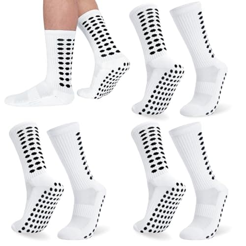 Image of Zuimei 3 Pairs Football Grip Socks for Men, Anti-slip Sports Socks for Football Basketball Soccer Volleyball Yoga Running Trekking Hiking, White