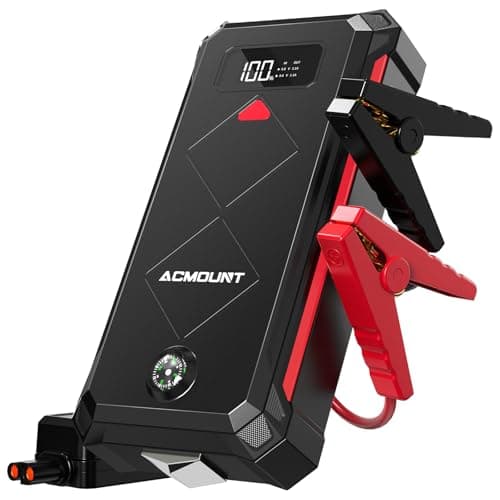 Image of Acmount Jump Starter Power Pack, 5000A Portable Car Battery Booster Jump Starter 12V (for 10L Gas / 8L Diesel & Hybrid Engines), Car Jump Starter Power Bank with Jump leads, Safety Hammer, LED Light