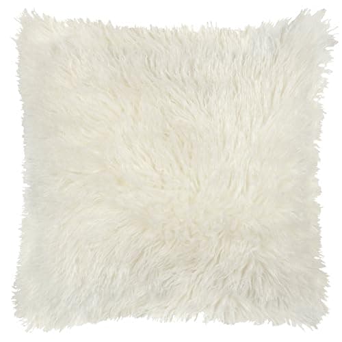 Image of furn. Rowan Polyester Filled Cushion – Soft Faux Fur Mongolian Style Decorative Cushion with Velvet Reverse (Ecru - 50x50cm)