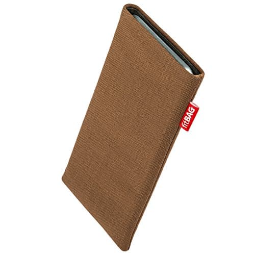 Image of fitBAG Rave Brown custom tailored sleeve for Meizu 16 Plus | Made in Germany | Fine suit fabric pouch case cover with MicroFibre lining for display cleaning