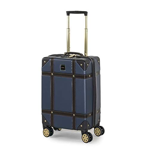 Image of Rock Vintage Small Hard Shell Cabin Suitcase in Navy - Nostalgic Design, Dual 360 Swivel-Wheels, Telescopic Handle, Impact-Resistant Material & TSA Combination Lock - 54 x 35 x 22.5 cm 3.2KG