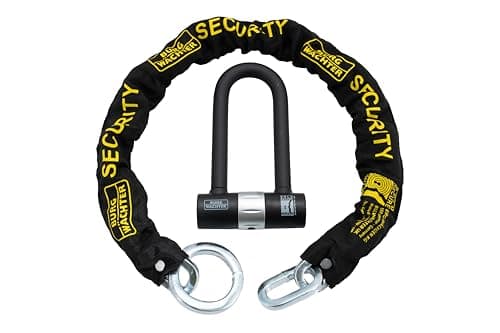 Image of Burg Wachter 200D 16mm Heavy Duty D-Lock Padlock & 1M Chain – Sold Secure Diamond & Gold Rated Bike Motorcycle Ebike Scooter Security Lock
