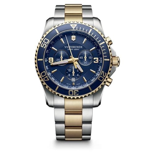 Image of Victorinox Men’s Watch Maverick Chronograph Ø 43 mm, Swiss Made, Analogue Quartz, Water-Resistant up to 100 m, Stainless Steel Strap, Blue/Silver/Gold
