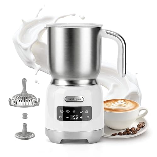 Image of Hazel Quinn Electric Milk Frother, 5-in-1 Automatic Frother and Steamer, Hot & Cold Foam Maker with LED Touch Control & Adjustable Temperature, Detachable Dishwasher Safe 400ml, Pearl White