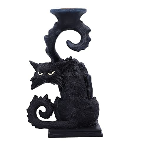 Image of Nemesis Now Spite Black Cat Candlestick Holder, Black, 18.5cm