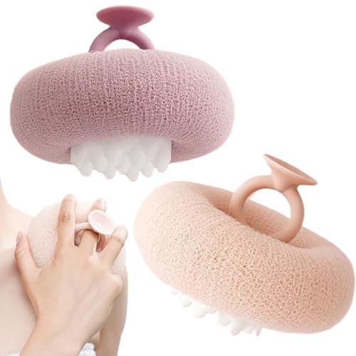 Image of Acunny Shower Sponges with Sunflower Design, 2 in 1 Shower Sponge, 2 Pieces Suction Cup Mesh Exfoliating Ball for Women Men Bath Time After Training Gym Travel Home Hotel Spa