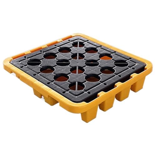 Image of Industrial Spill Containment Tray for 1 Drum, Low Profile Plastic Pallet with Drain, Modular Platform for Labs & Supermarkets