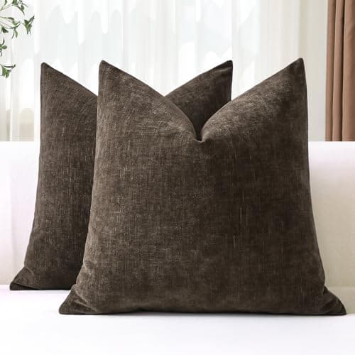 Image of JOTOM Set of 2 Cushion Covers 50x50 cm Soft Chenille Brown Decorative Throw Pillow Covers 20x20 Inch Square Cushion Case Solid Pillowcases for Couch Sofa Living Room Bed Home Decor (Brown)