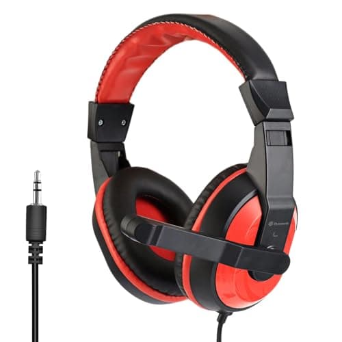 Image of Dynamode DH-501 Stereo Headset with Microphone & Volume Control - Adjustable Noise Reduction Wired Headphones - 3.5mm Jack for Computer & Laptop - Surround Sound For Gaming, Work, & Calls - Red/Black