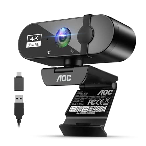 Image of AOC Webcam for PC with Microphone, 4k Computer Camera with Noise Cancellation, Web Camera with Privacy Cover, 99° FOV, Plug & Play, Web Cam for Laptop, Desktop, PC, Zoom, Teams, Facetime, Conferencing