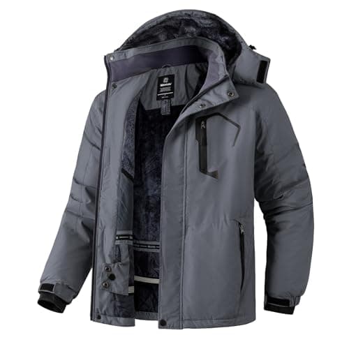 Image of Wantdo Men's Mountain Ski Jacket Waterproof Winter Coat Hooded Windbreaker Warm Snowboarding Jacket Windproof Outdoor Jacket Deep Grey L