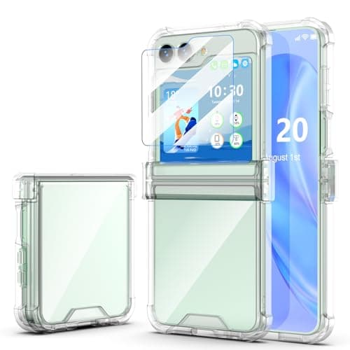 Image of Designed for Samsung Galaxy Z Flip 6 Case with Hinge Protection & Built-in Tempered Screen Protector, Shockproof Protection Slim Phone Case Cover Clear for Z Flip 6 5G (Clear)