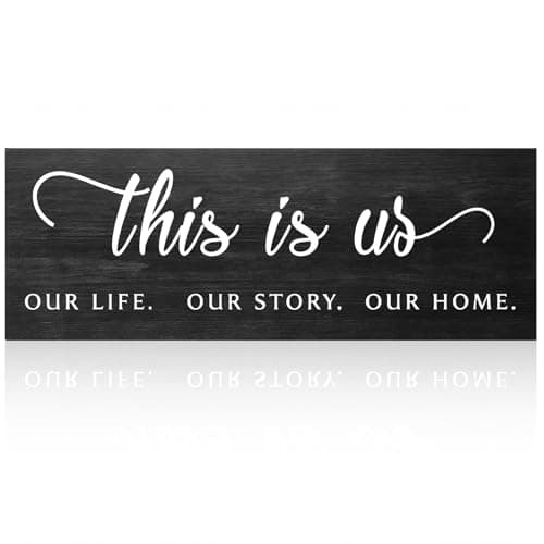 Image of Jetec This Is Us Wall Sign Wooden Family Wall Plaques Inspiration Sign Farmhouse Entryway Rustic Plaques Art with Quotes for Living Room Bedroom Christmas Decorations (Black)