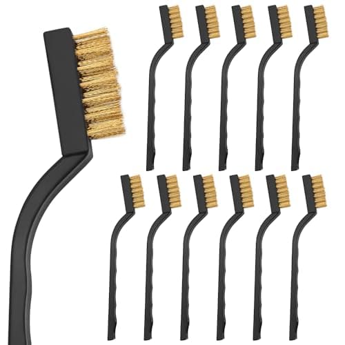 Image of 12 Pcs Mini Wire Brushes Plastic Handles Brass Wire Brush for Cleaning Rust, Metal Work Pieces, Welding Slag and Rust, Greasy Dirt
