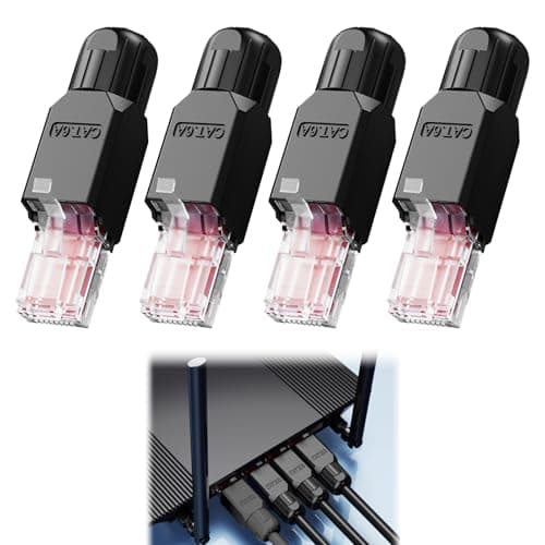 Image of 4 PCS Cat 6A Ethernet Connectors Toolless Cat6/6A Tool-Free Cat6 RJ45 Connectors Cat6 Modular Plug Gold Plated Inline Coupler Ethernet Cable Ends High-Speed Transmission for 23-26 AWG Network(Black)