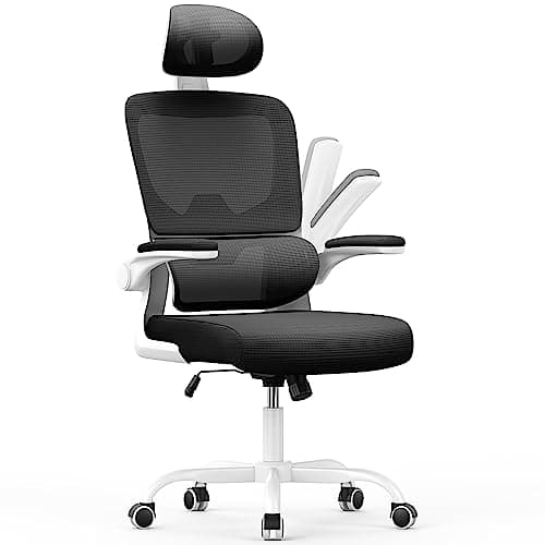 Image of naspaluro Ergonomic Office Chairs, High Big Study Desk Computer Chair with Back Support, Adjustable Headrest and Flip-up Armrests Black Work Chair, Swivel Comfy PC Mesh Office Chairs for Home