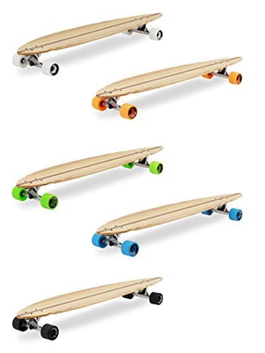 Image of Two Bare Feet 'The Chuck' 44" Pintail Bamboo Longboard Skateboard – 8-Ply Maple/Bamboo Complete Cruiser with 70mm Wheels & ABEC 7 Bearings (Blue wheels)
