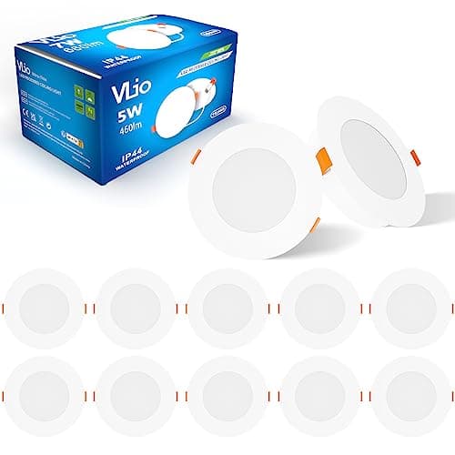 Image of Vlio 5W LED Downlights for Ceiling, 3000K Warm White, 460LM, 75mm Ceiling Hole, Ultra Slim LED Recessed Ceiling Lights IP44 Round Spotlights for Bathroom Kitchen Living Room, 10 Pack