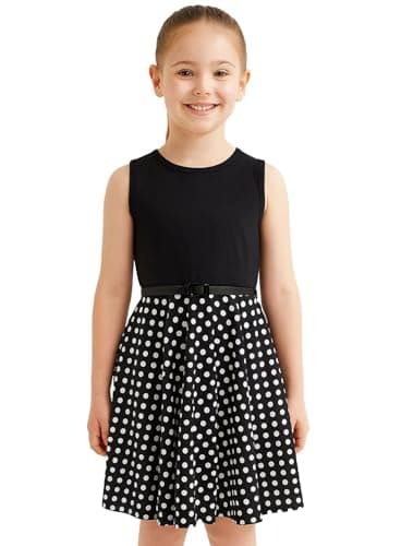 Image of A2Z 4 Kids Girls Skater Dress Spotty Belted - Skater Dress Spotty Panel Black 13