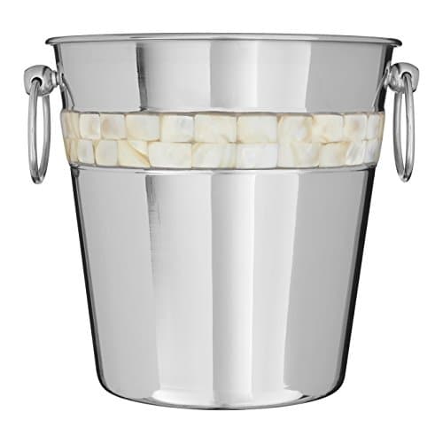 Image of Premier Housewares Champagne Bucket with Mother of Pearl Inlay Design, Silver, 21 x 21 x 21 cm