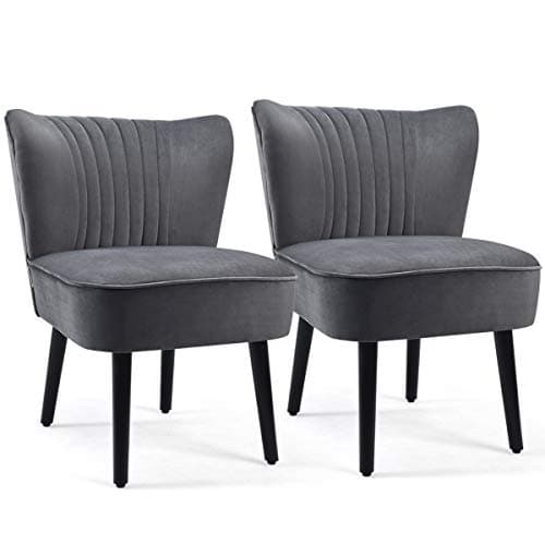 Image of COSTWAY Velvet Accent Chair, Upholstered Wingback Occasional Tub Chair with Rubber Wood Legs, Modern Armless Single Sofa Comfy Lounge Seat Vanity Chairs for Living Room Bedroom (2PCS, Grey)