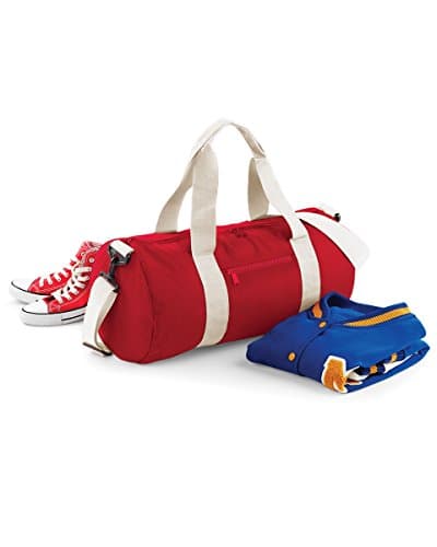 Image of Bagbase Varsity Barrel Bag Colour=Classic Red/Off White Size=O/S
