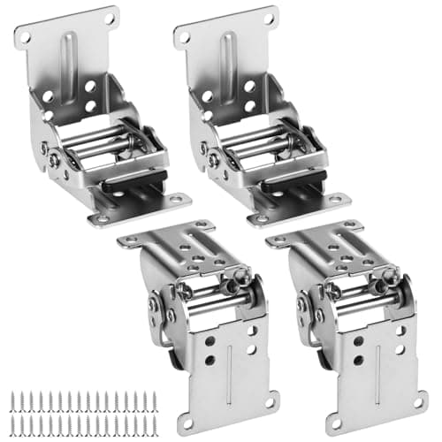 Image of QWORK® 4 Pack Folding Lock Extension Self Locking Foldable Hinge Hardware for Table Bed Leg Feet Screws Included - Silver