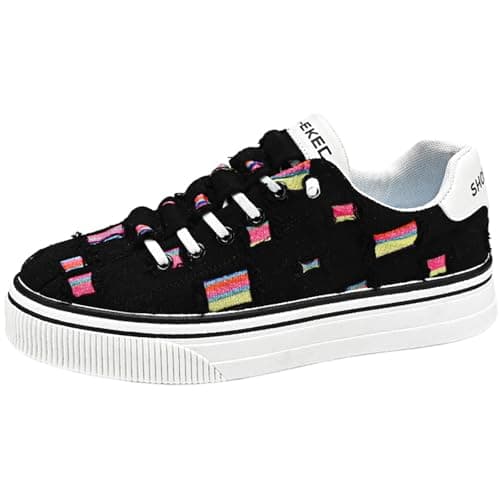Image of Vrupons Retro Casual Skate Shoes for Men - Vintage Canvas Sneakers with Distressed Design - Stylish Lightweight Footwear Black