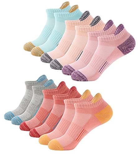 Image of BUDERMMY Trainer Socks Womens 6 Pairs Cushioned Sports Socks for Women Cotton Breathable Cushion Running Socks Ladies Casual Nonslip Ankle Athletic Socks (6-8, Multicolor 6 Pairs)