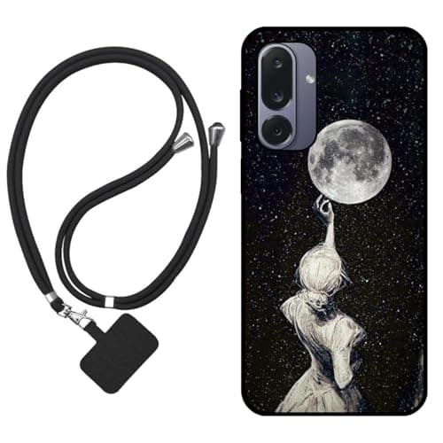 Image of Sunrive Case compatible with Samsung Galaxy Jump4, Ultra Slim matte Soft Premium TPU Back Rubber Bumper Protector Patterns Cover(Back Shadow,Moon,Stars)+1 x Phone Lanyard