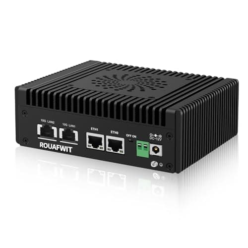 Image of ROUAFWIT Firewall Mini PC Dual 10GbE RJ45 Hardware Appliance, N150 Micro Computer, 2 x i226V 2.5GbE Port, DDR5 8G RAM 256G NVME SSD, 2 HD Dual Display, Type-C/TF/USB/SPK/MIC, Passive Cooling