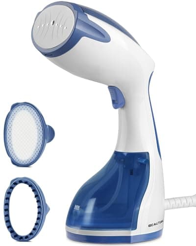 Image of BEAUTURAL Clothes Steamer, Portable Handheld Steamer, Garment Fabric Wrinkles Remover, 30-Second Fast Heat-up, Auto-Off, Large Detachable Water Tank, Dark Blue