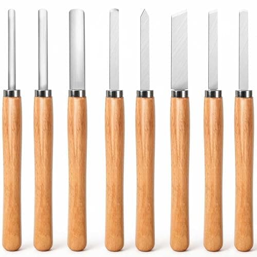 Image of Hanpex Wood Turning Tools Set, Manganese Steel (65Mn) Lathe Turning Tools with Hardwood Handles, Lathe Chisel Set for Beginner to Intermediate - 8 Piece