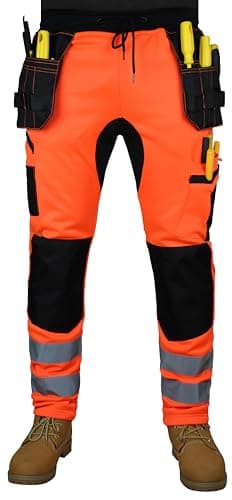 Image of HASHOOB TRADING FZE Men's Fleece Hi Viz Work Trousers Thick Fleece Hi Vis Joggers High Visibility Combat Trousers Workwear Pants (SHP-Orange, L)