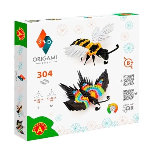Image of Origami 3D 501837 3D Origami Bee and Butterfly Beautiful 3D Paper Sculpture with Patented Components and Comprehensible Building Instructions 304 Pieces 14 x 13 x 6 cm (Bee) 12 x 12 x 5 cm Butterfly