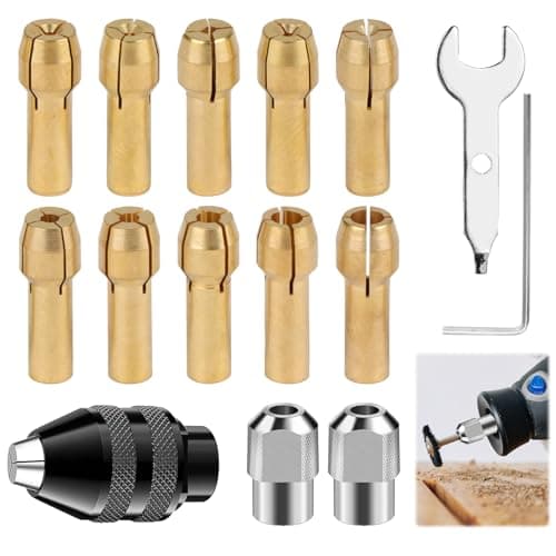 Image of 4486 Multi Drill Chuck Collet Set for Dremel, 15Pcs 4485 Brass Collet Keyless Drill Chuck Bit 0.5–3.2mm Shank Replacement Metal Nut Rotary Tool Quick Change Accessory 3000 4000 7700 8200