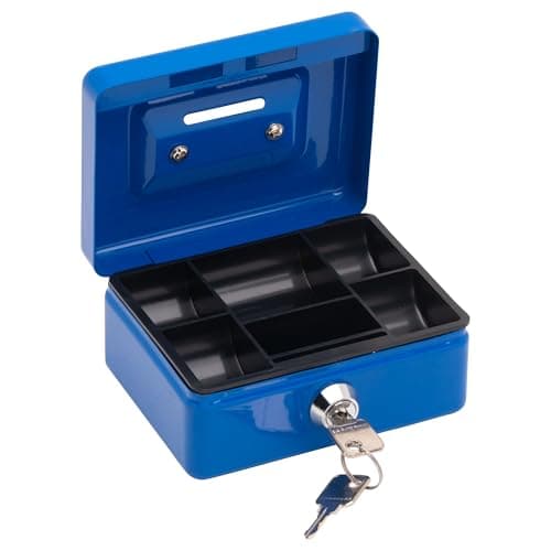 Image of Burg Wächter Money 5012 40100 Lockable Cash Box with Key, Slot and Cash Insert, Small, Sheet Steel, Blue