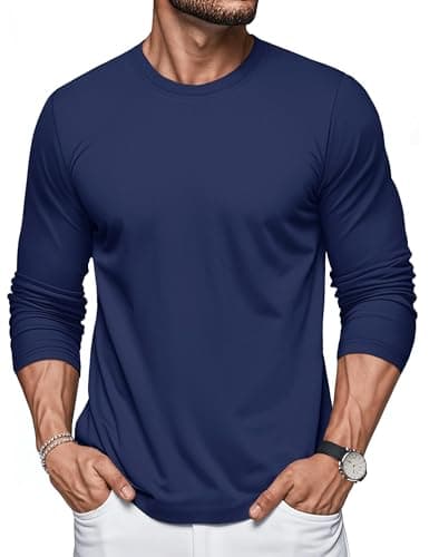 Image of MAGCOMSEN Men's Long Sleeve T-Shirt Cotton Crew Neck Shirt Moisture Wicking Casual Breathable Tops,Navy,L
